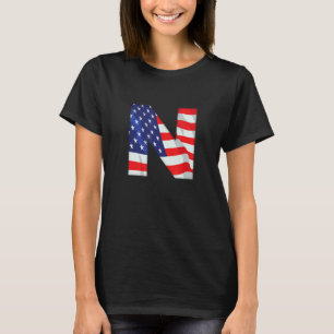 T-shirt Lettre N Alphabet majuscule Usa American Flag Mono