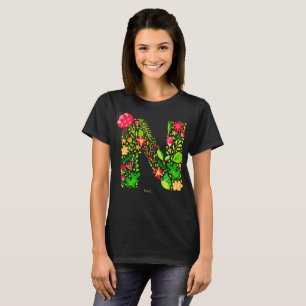T-shirt lettre N en fleurs