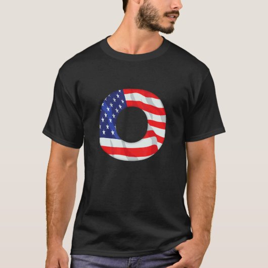 T-shirt Lettre O Alphabet majuscule Usa American Flag Mono (Devant)