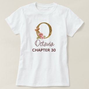 T-shirt Lettre O Monogramme Or Roses Rose Pâle Anniversair