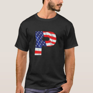 T-shirt Lettre P Majuscule Alphabet Usa American Flag Mono