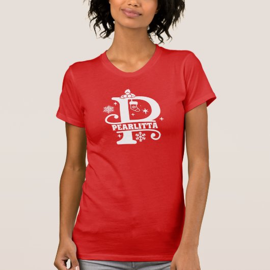 T-shirt Lettre P Noël Monogramme Nom initial Rouge (Devant)