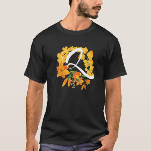T-shirt Lettre Q Majuscule Alphabet Fleurs Monogramme Init