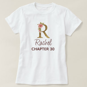 T-shirt Lettre R Monogramme Or Roses Rose Clair Anniversai