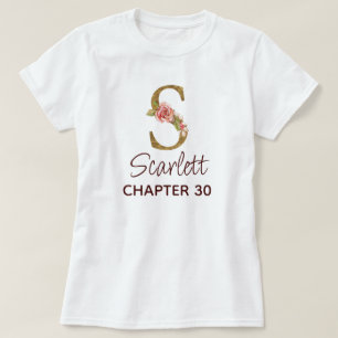 T-shirt Lettre S Monogramme Or Roses Rose Pâle Anniversair