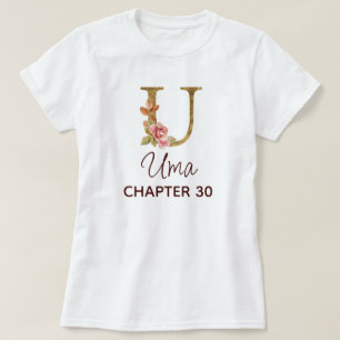 T-shirt Lettre U Monogramme Or Roses Rose Clair Anniversai