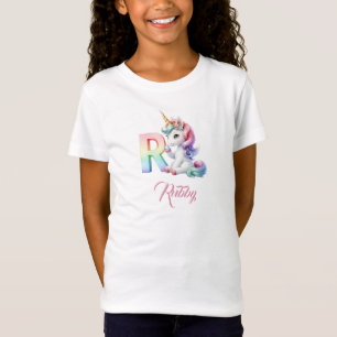 T-Shirt Lettre Unicorne R monogramme premier jour magique