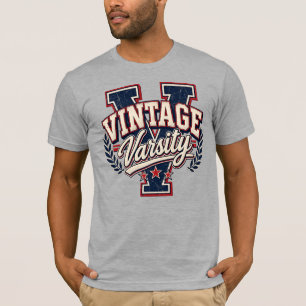 T-shirt Lettre V de style universitaire vintage en bloc en