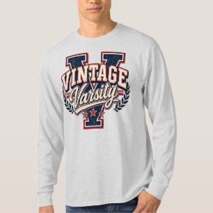 T-shirt Lettre V de style universitaire vintage en bloc en