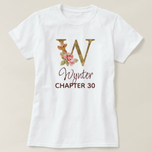 T-shirt Lettre W Monogramme Or Roses Rose Foncé Anniversai