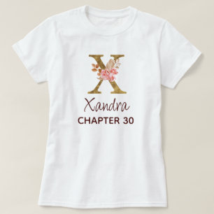 T-shirt Lettre X Monogramme Doré Roses Rose Clair Annivers
