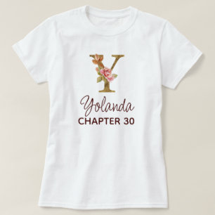 T-shirt Lettre Y Monogramme Or Roses Rose Clair Anniversai