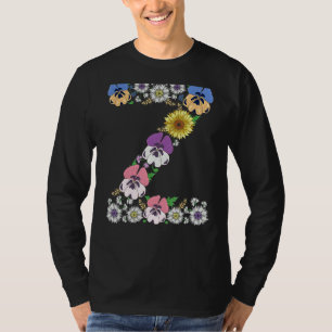 T-shirt Lettre Z mignonne Monogramme initial Alphabet flor