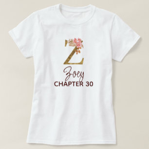 T-shirt Lettre Z Monogramme Or Roses Rose Pâle Anniversair
