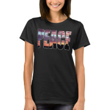 T-Shirt Lettres de Coucher de Soleil Paix