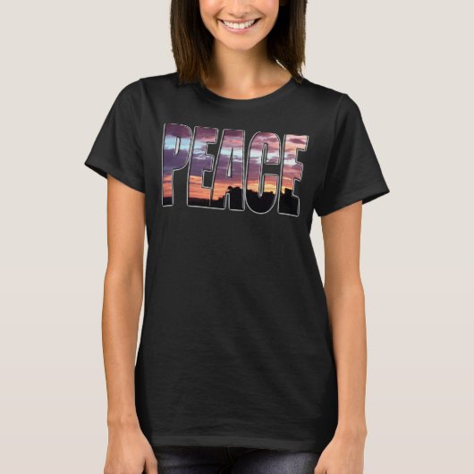 T-Shirt Lettres de Coucher de Soleil Paix (Devant)
