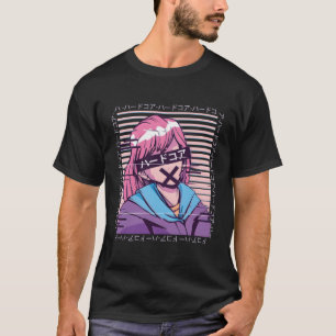 T-shirt Lettres japonais Anime Glitch L Anime Girl Graphic