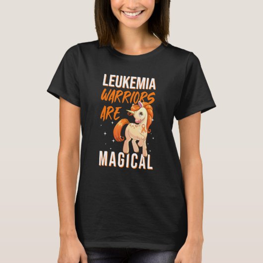 T-shirt Leukemia Warrior Magical Unicorn Orange Ribbon Hem (Devant)