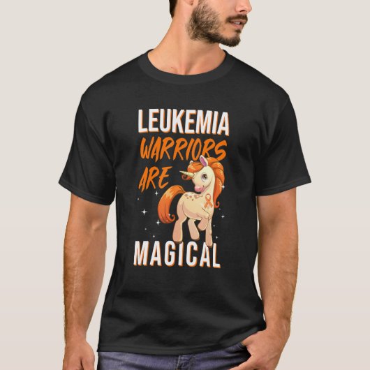T-shirt Leukemia Warrior Magical Unicorn Orange Ribbon Hem (Devant)