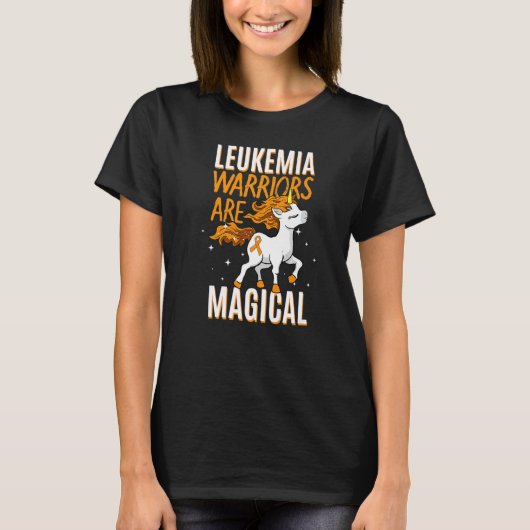 T-shirt Leukemia Warrior Magical Unicorn Orange Ribbon Hem (Devant)