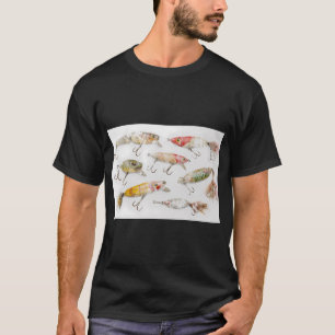 T-shirt Leurres de pêche vintage Peinture à l'aquarelle