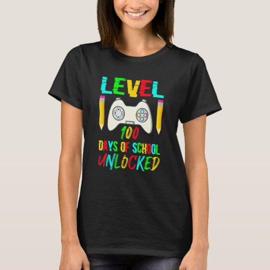 T-shirt Level 100 Day Of School Unlocked Gaming Gamer Cute (Devant)