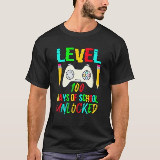 T-shirt Level 100 Day Of School Unlocked Gaming Gamer Cute (Devant)