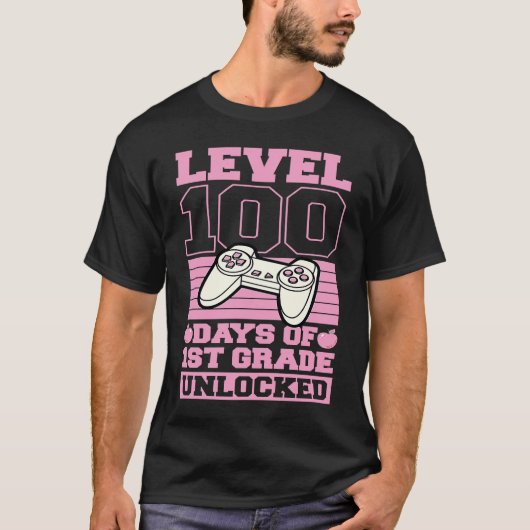 T-shirt Level 100 Days of 1st Grade Unlocked Video Games G (Devant)
