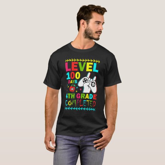 T-shirt Level 100 Days Of 4th Grade Primary School Game Co (Devant entier)
