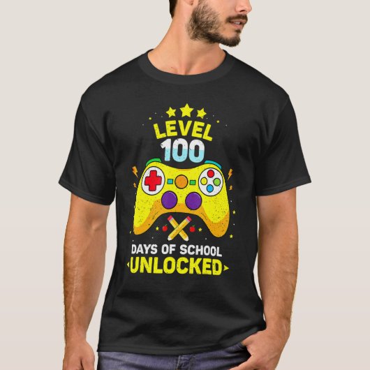 T-shirt Level 100 Days Of School Unlocked Gamer Gaming Vid (Devant)