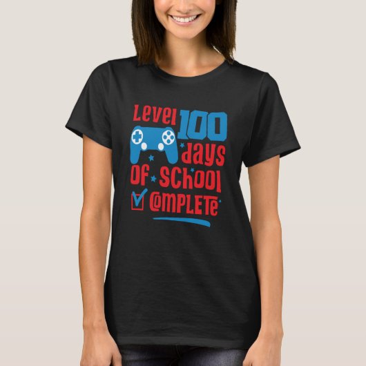 T-shirt Level 100 Days Of School Unlocked Gamer Video Game (Devant)