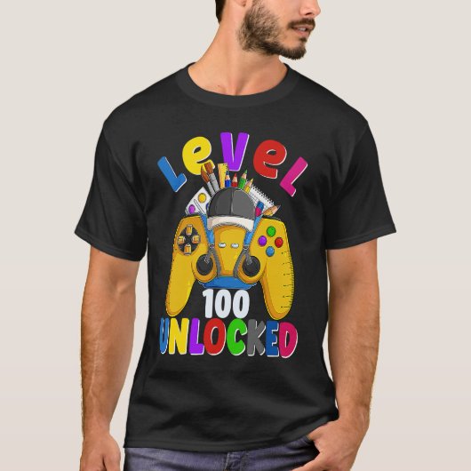 T-shirt Level 100 Days Of School Unlocked Gamer Video Game (Devant)