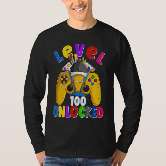 T-shirt Level 100 Days Of School Unlocked Gamer Video Game (Devant)