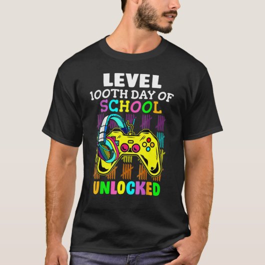 T-shirt Level 100 Days Of School Unlocked Gaming Shirts, V (Devant)