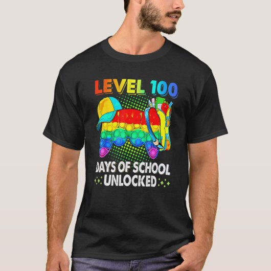 T-shirt Level 100 Days Of School Unlocked Poppin Video Gam (Devant)
