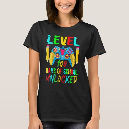 T-shirt Level 100 Days Of School Unlocked Video Gamer Cont (Devant)
