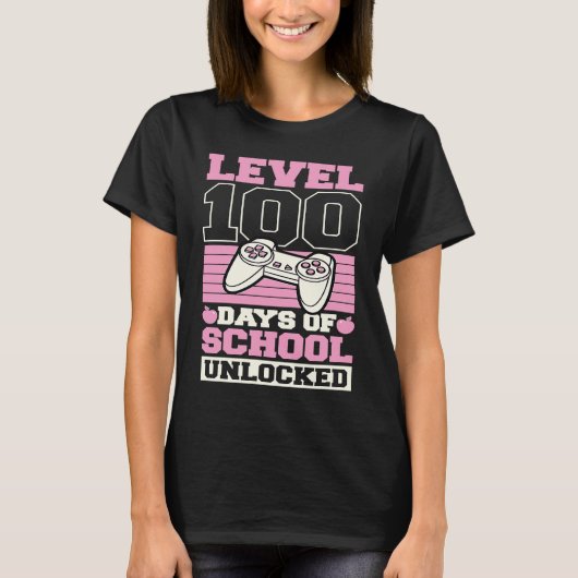 T-shirt Level 100 Days Of School Unlocked Video Games Game (Devant)