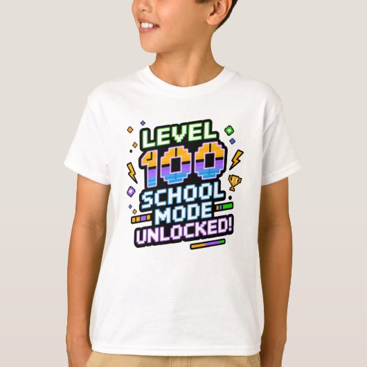 T-shirt Level 100 School Mode Unlocked 100th Day of School (Devant)