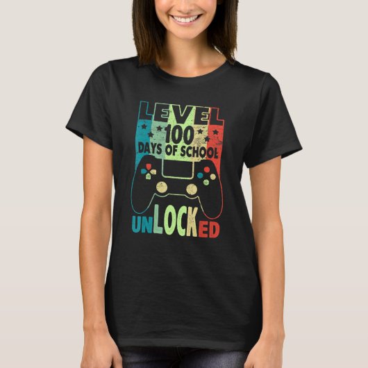 T-shirt Level 100 Unlocked Days Of School Gamer Video Game (Devant)