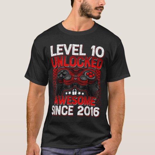 T-shirt Level 10 Unlocked 10 Year Old Boys 10th Birthday B (Devant)