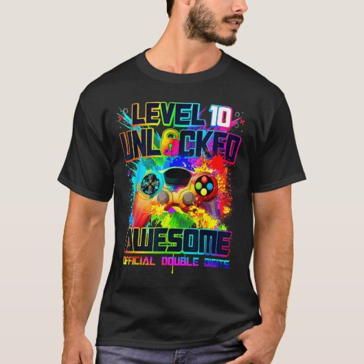 T-shirt Level 10 Unlocked Awesome Gaming Birthday Boy 10th (Devant)