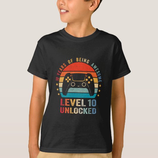 T-shirt Level 10 Unlocked Shirt Funny Video Gamer 10th Bir (Devant)