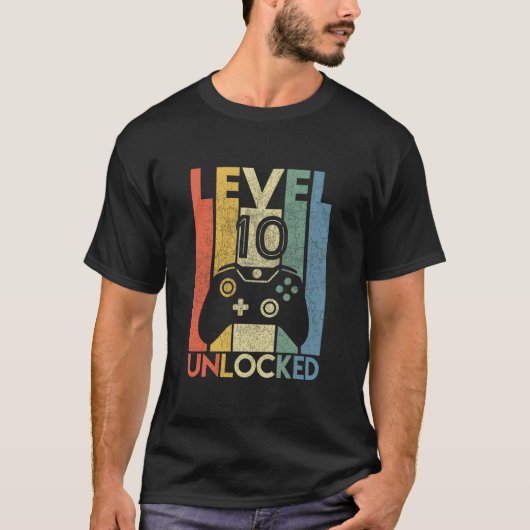 T-shirt Level 10 Unlocked Shirt Funny Video Gamer 10th Bir (Devant)