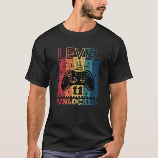 T-shirt Level 11 Unlocked 11 Years Old Video Gamer Birth (Devant)
