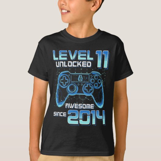 T-shirt Level 11 Unlocked Video Game Party 11th Birthday G (Devant)