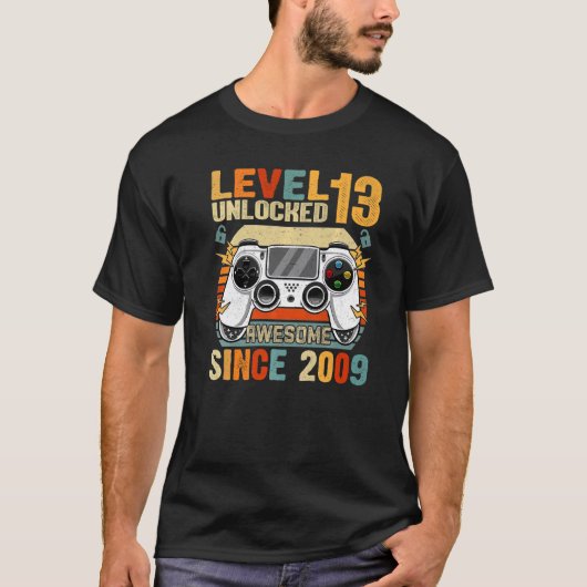 T-shirt Level 13 Unlocked Awesome 2009 Video Game 13th Bir (Devant)