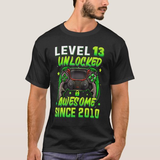 T-shirt Level 13 Unlocked Video Game 13th Birthday Gamer B (Devant)