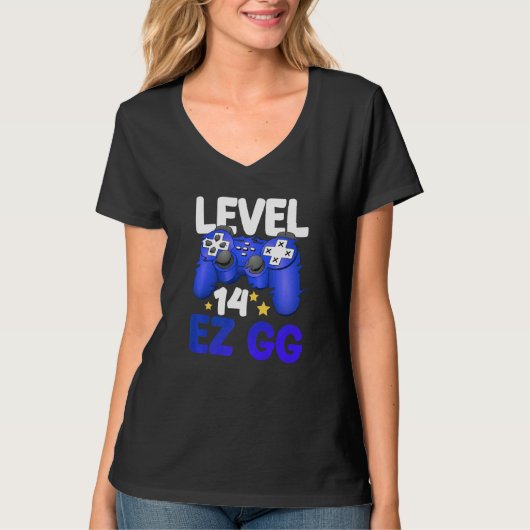 T-shirt Level 14 EZ GG 14th Gamer Boy Teenager Controller (Devant)