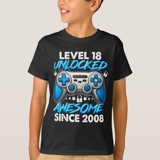T-shirt Level 18 Unlocked 18 Year Old Boys 18th Birthday B (Devant)