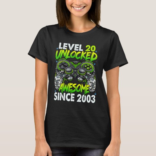 T-shirt Level 20 Awesome Since 2003 20th Birthday (Devant)
